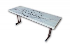 Metal Table Top with Marble and Logo Print Image